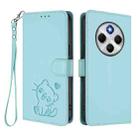 For Redmi A4 5G / A3 Pro / 14C 4G / 14R Embossed Heart Cat Leather Phone Case with Hand Strap(Mint Green) - 2