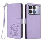 For Redmi K70 Ultra 5G Embossed Heart Cat Leather Phone Case with Hand Strap(Light Purple) - 2