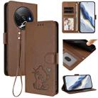 For Redmi A3 4G / A3x / Xiaomi Poco C61 Embossed Heart Cat Leather Phone Case with Hand Strap(Brown) - 1