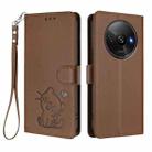 For Redmi A3 4G / A3x / Xiaomi Poco C61 Embossed Heart Cat Leather Phone Case with Hand Strap(Brown) - 2