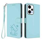 For Redmi Note 12 Turbo 5G / Xiaomi Poco F5 Embossed Heart Cat Leather Phone Case with Hand Strap(Mint Green) - 2