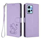 For Redmi Note 12 4G Global Embossed Heart Cat Leather Phone Case with Hand Strap(Light Purple) - 2