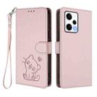 For Redmi Note 12 Pro+ 5G India Embossed Heart Cat Leather Phone Case with Hand Strap(Pink) - 2