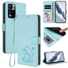 For Redmi Note 11 Pro+ 5G EU Embossed Heart Cat Leather Phone Case with Hand Strap(Mint Green) - 1