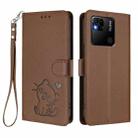 For Redmi 10A / 9C Embossed Heart Cat Leather Phone Case with Hand Strap(Brown) - 2