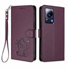 For Xiaomi 13 Lite 5G / Civi 2 Embossed Heart Cat Leather Phone Case with Hand Strap(Dark Purple) - 2
