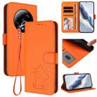 For Xiaomi 13 Ultra Embossed Heart Cat Leather Phone Case with Hand Strap(Orange) - 1