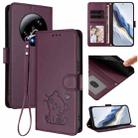 For Xiaomi 13 Ultra Embossed Heart Cat Leather Phone Case with Hand Strap(Dark Purple) - 1