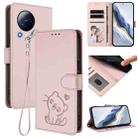For Xiaomi Civi 3 5G Embossed Heart Cat Leather Phone Case with Hand Strap(Pink) - 1