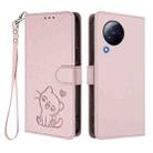 For Xiaomi Civi 3 5G Embossed Heart Cat Leather Phone Case with Hand Strap(Pink) - 2