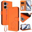 For Xiaomi Poco X7 Pro 5G / Redmi Turbo 4 5G Embossed Heart Cat Leather Phone Case with Hand Strap(Orange) - 1