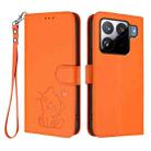 For Xiaomi 15S Pro 5G Embossed Heart Cat Leather Phone Case with Hand Strap(Orange) - 2