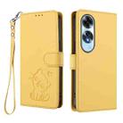For OPPO A60 4G Global Embossed Heart Cat Leather Phone Case with Hand Strap(Yellow) - 2