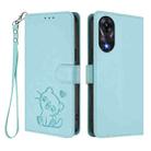 For OPPO A78 4G Global Embossed Heart Cat Leather Phone Case with Hand Strap(Mint Green) - 2
