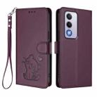 For OPPO A80 5G EU / K12x 5G Global Embossed Heart Cat Leather Phone Case with Hand Strap(Dark Purple) - 2