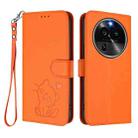 For OPPO Find X6 Pro 5G Embossed Heart Cat Leather Phone Case with Hand Strap(Orange) - 2