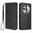 For OPPO Find X7 Embossed Heart Cat Leather Phone Case with Hand Strap(Black) - 2