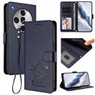 For OPPO Find X7 Ultra Embossed Heart Cat Leather Phone Case with Hand Strap(Blue) - 1