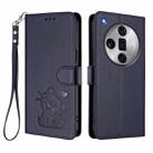 For OPPO Find X7 Ultra Embossed Heart Cat Leather Phone Case with Hand Strap(Blue) - 2