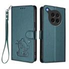 For OPPO Find X8s 5G Embossed Heart Cat Leather Phone Case with Hand Strap(Dark Green) - 2