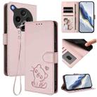 For OPPO Find X8s+ 5G Embossed Heart Cat Leather Phone Case with Hand Strap(Pink) - 1