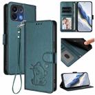 For OPPO K13 India Embossed Heart Cat Leather Phone Case with Hand Strap(Dark Green) - 1