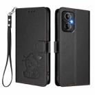 For OPPO Reno8 4G / Reno7 4G Global Embossed Heart Cat Leather Phone Case with Hand Strap(Black) - 2