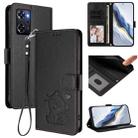 For OPPO Reno9 A Embossed Heart Cat Leather Phone Case with Hand Strap(Black) - 1