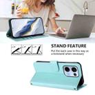 For OPPO Reno13 5G Global Embossed Heart Cat Leather Phone Case with Hand Strap(Mint Green) - 3