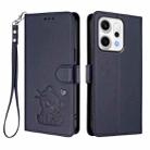 For OPPO Reno14 F 5G / Reno14 5G Embossed Heart Cat Leather Phone Case with Hand Strap(Blue) - 2