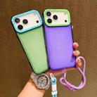 For iPhone 17 Pro Max Color Contrast Lens Frame Transparent TPU Phone Case with Lanyard(Purple+Green) - 3