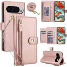 For Google Pixel 10 Pro XL / 9 Pro XL Seven Card Slots Zipper Wallet Leather Phone Case with Lanyard(Rose Gold) - 1