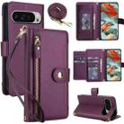 For Google Pixel 10 / 10 Pro / 9 / 9 Pro Seven Card Slots Zipper Wallet Leather Phone Case with Lanyard(Dark Purple) - 1
