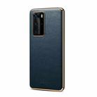 For Huawei P40 Little Litchi Texture Top-grain Leather Electroplated Shockproof Protective Case(Dark Green) - 1