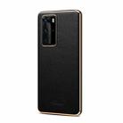 For Huawei P40 Little Litchi Texture Top-grain Leather Electroplated Shockproof Protective Case(Black) - 1