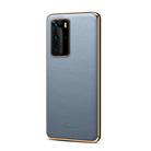 For Huawei P40 Little Litchi Texture Top-grain Leather Electroplated Shockproof Protective Case(Blue) - 1
