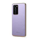 For Huawei P40 Little Litchi Texture Top-grain Leather Electroplated Shockproof Protective Case(Purple) - 1