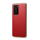 For Huawei P40 Pro Little Litchi Texture Top-grain Leather Electroplated Shockproof Protective Case(Red) - 1