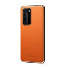 For Huawei P40 Pro Little Litchi Texture Top-grain Leather Electroplated Shockproof Protective Case(Orange) - 1