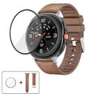 For Samsung Galaxy Watch8 Classic 46mm Silicone Leather Skin Watch Band with 3D Curved Film(Light Brown) - 1