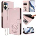 For Realme 10 Pro 5G Embossed Heart Cat Leather Phone Case with Hand Strap(Pink) - 1