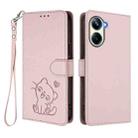 For Realme 10 Pro 5G Embossed Heart Cat Leather Phone Case with Hand Strap(Pink) - 2