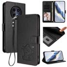 For Realme 13 / 12 / 12x / C65 5G Global Embossed Heart Cat Leather Phone Case with Hand Strap(Black) - 1