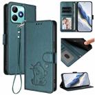 For Realme C53 / C51 4G Global Embossed Heart Cat Leather Phone Case with Hand Strap(Dark Green) - 1