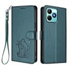 For Realme C53 / C51 4G Global Embossed Heart Cat Leather Phone Case with Hand Strap(Dark Green) - 2