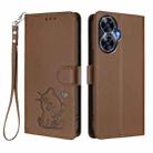 For Realme C55 4G Global / Narzo N55 Embossed Heart Cat Leather Phone Case with Hand Strap(Brown) - 2