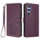 For Realme C65 4G Global Embossed Heart Cat Leather Phone Case with Hand Strap(Dark Purple) - 2