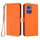 For Realme GT Neo 3 Embossed Heart Cat Leather Phone Case with Hand Strap(Orange) - 2