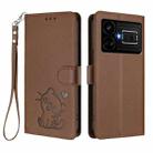 For Realme GT5 240W / GT5 5G Embossed Heart Cat Leather Phone Case with Hand Strap(Brown) - 2