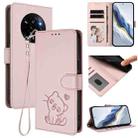 For Realme Narzo 80 Pro Embossed Heart Cat Leather Phone Case with Hand Strap(Pink) - 1
